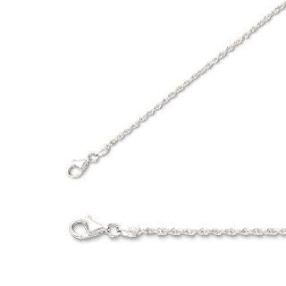 16" 14K White Gold 1.5mm (0.06") Polished Solid Diamond Cut Royal Rope Chain w/ Pear Shape Clasp Jewelry