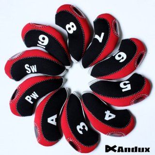 Andux Land Number Tag Golf Iron Head Covers one set of 10 MT/S08 Black/red  Golf Club Head Covers  Sports & Outdoors