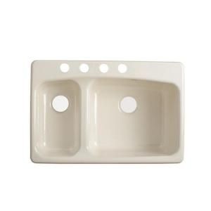KOHLER Lakefield Self Rimming Cast Iron 33x22x10.25 4 Hole Double Bowl Kitchen Sink in Biscuit K 5924 4 96