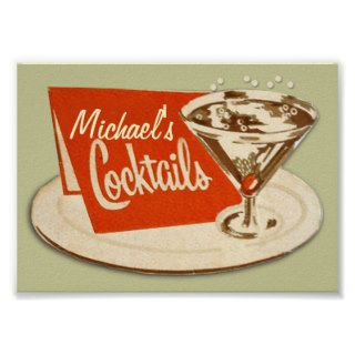Vintage Poster, Martini Glass Cocktails
