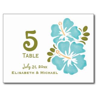 Blue Hibiscus Wedding Reception Table Number Cards Postcards