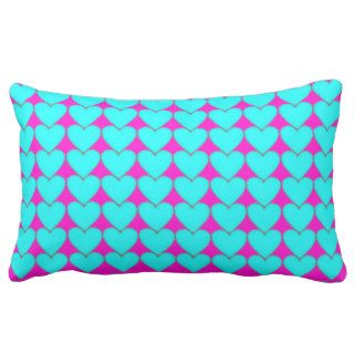 Neon teal pink hearts decorative pillow