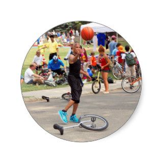 Unicyclist   Basketball   Street rules Round Sticker