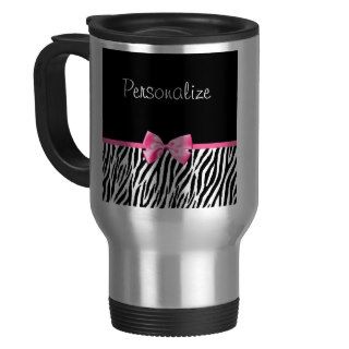 Trendy Black And White Zebra Print Pink Ribbon Coffee Mugs