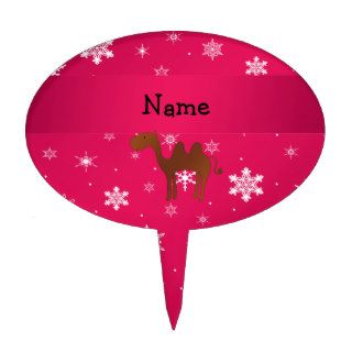 Personalized name camel pink snowflakes cake topper