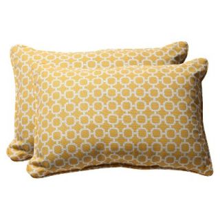 Outdoor 2 Piece Rectangular Toss Pillow Set   Yellow/White Geometric 24