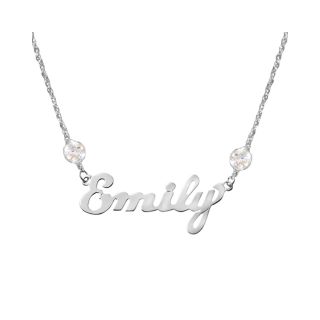 Sterling Silver Nameplate Necklace w/ Cubic Zirconia Accents, Womens