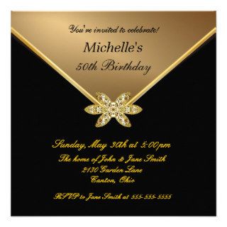 Elegant Gold and Black Ladies Birthday Party Custom Invitations