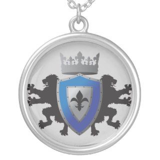 Blue Medieval Lion Heraldry Necklace