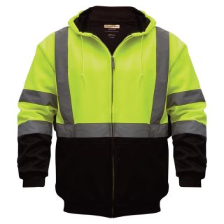Class 3 High Visibility Hooded Zip Up Sweatshirt with Teflon   Lime/Black, XL,