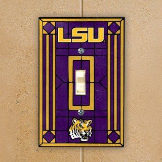 NCAA LSU Tigers Purple Art Glass Switch Plate Cover  Business Card Holders 