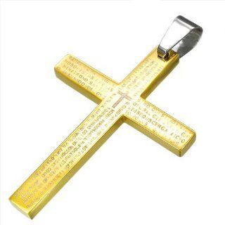 New Stainless Steel The Lords Prayer Gold Coloured Cross Pendant With Spanish Scripture & Free Chain   Length 23.6" + UK Shipped Within 24hrs Of Order Placed + Gift Packaging Included Jewelry