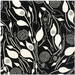Handmade Foliage Black New Zealand Wool Rug (6' Square) Safavieh Round/Oval/Square