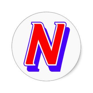 Tricolor Monogram Letter N Round Stickers