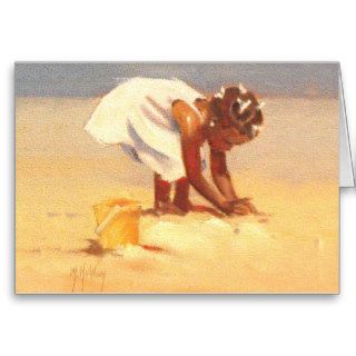 Cute little girl playing in sand greeting card