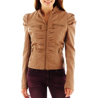 Jou Jou Ruched Zip Front Faux Leather Jacket, Womens