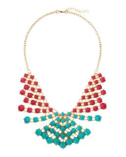 Epoxy Stone Statement Necklace, Turquoise/Pink