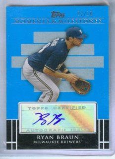 Ryan Braun Autograph 2008 Topps Baseball Moments & Milestones ~ 2007 NL Slugging Percentage Leader ~ Card #MA RB & #/10 Signed / Milwaukee Brewers Sports Collectibles