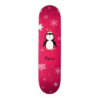 Personalized name penguin pink snowflakes custom skateboard