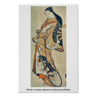 Beauty wearing a kimono by Kaigetsudo,Dohan Poster