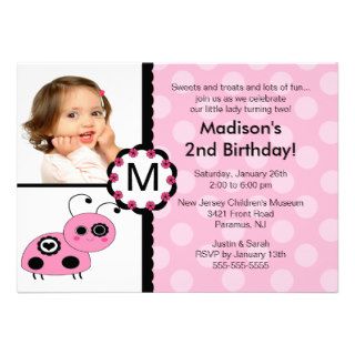 Pink Ladybug Photo Birthday Invitation