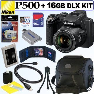 Nikon Coolpix P500 12.1 MP CMOS Digital Camera (Black) + 16GB Deluxe Accessory Kit  Point And Shoot Digital Camera Bundles  Camera & Photo