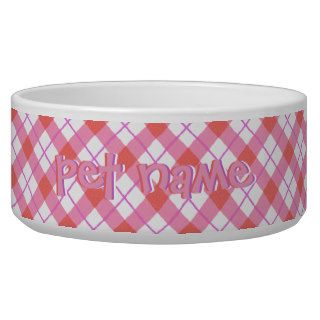 Pet Name Pink Red Plaid Bowls Dog Water Bowl