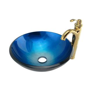 Elite Blue/ Silver Glass Vessel Sink Elite Sink & Faucet Sets