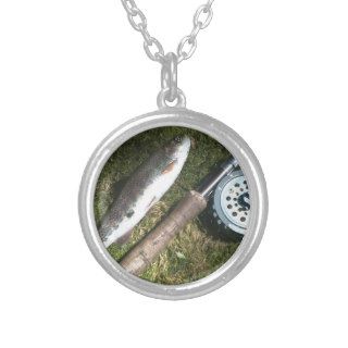 rainbow trout and fly fishing reel custom necklace