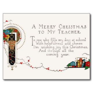 Merry Christmas To A Teacher Postcards