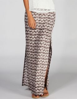 Sketch Print Double Slit Maxi Skirt Brown Combo In Sizes Medium, Smal