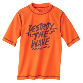 Boys Destroy the Waves Short Sleeve Swim Rashguard   Orange L