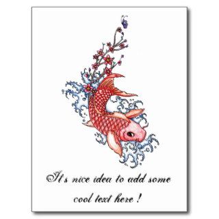 Cool Oriental Red Koi Carp Fish flowers tattoo Postcard