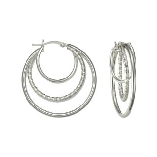 Sterling Silver Triple Hoop Earrings, Womens