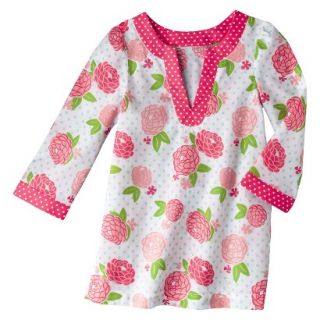Circo Infant Toddler Girls Long Sleeve Floral Cover Up   White/Coral 18 M