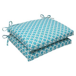 Outdoor 2 Piece Square Seat Cushion Set   Teal/White Geometric