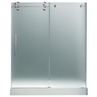 Vigo 60 in. x 80 in. Frameless Pivot Shower Door in Chrome with Frosted Glass and White Base with Center Drain VG6041CHMT60LWL