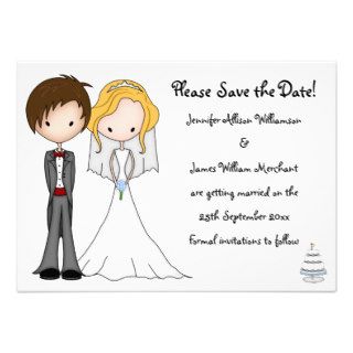 Cute Emo Bride and Groom Cartoon Save the Date Personalized Invites