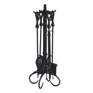 UniFlame Black Wrought Iron 5 Piece Fireplace Tool Set with Crook Handles F 1056