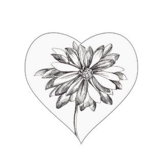 Daisy Flower Heart Sticker Black White Drawing