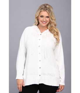 DKNY Jeans Plus Size Drapey Button Down Hoodie Womens Clothing (White)