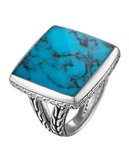 Classic Chain Square Turquoise Ring, Size 7