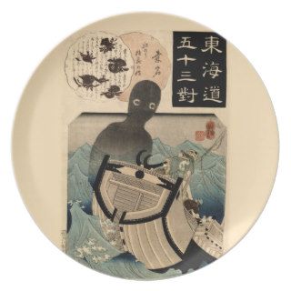Vintage Japanese Sea Monster 海坊主, 国芳 Dinner Plates