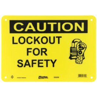 Master Lock S8050 10" Width x 7" Height Polypropylene, Black on Yellow Safety Sign, Header "Caution", Legend "Lockout For Safety" (with Picto) Industrial Warning Signs