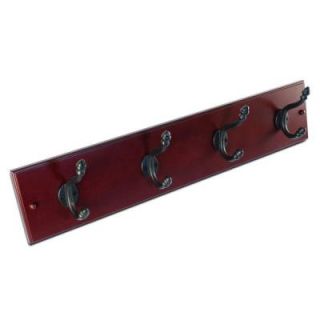Richelieu Hardware Nystrom Hook Rack 24 in. Cherry Board With 4 Wrought Iron Hooks 37923