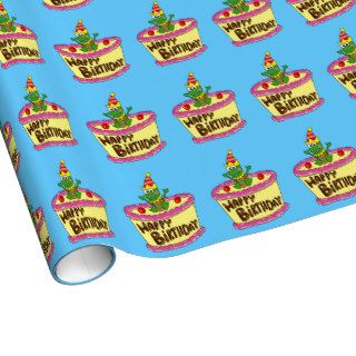 happy birthday cake frog wrapping paper