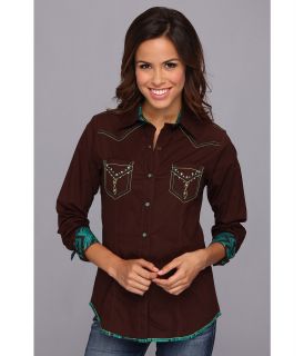 Cruel L/S Plain Weave Solid Contra Womens Long Sleeve Button Up (Brown)