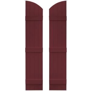Builders Edge 14 in. x 65 in. Board N Batten Shutters Pair, Four Boards Joined with Arch Top #078 Wineberry 090140065078