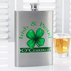 Fathers Day Gifts    Good Luck Clover Personalized Flask