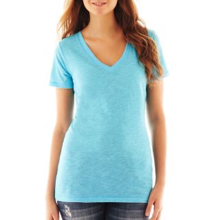 ARIZONA Short Sleeve V Neck Tee, Blue, Womens